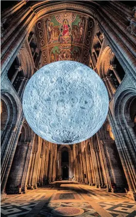  ??  ?? Luke Jerram’s Moon at Ely Cathedral. It’s now coming to Bristol and tickets can be booked from tomorrow (Picture: ©James Billings)