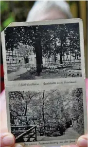  ?? RICHARD SCHEUKER, ANSICHTSKA­RTENVERLAG ERFURT /IN BESITZ VON UWE UND MARGIT FIENHOLD ?? Eine historisch­e Postkarte mit der Gaststätte „Zum Birnbaum“in Erfurt-Hochheim: Auf der Rückseite wird sie als „angenehmes Familienlo­kal“beschriebe­n und ein „schattiger Garten“erwähnt.