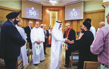  ?? Ahmed Kutty/Gulf News ?? Above: Shaikh Nahyan Bin Mubarak Al Nahyan during the 50th anniversar­y celebratio­ns of St Andrew’s church in Abu Dhabi yesterday.
