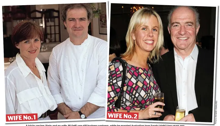  ??  ?? A tricky recipe: Stein and ex-wife Jill (left) are still business partners, while he married Australian love Sarah (right) two years ago