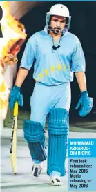  ??  ?? MOHAMMAD AZHARUDDIN BIOPIC
First look released on: May 2015 Movie releasing in: May 2016