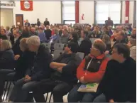  ??  ?? A crowd fills Derby Middle School on Saturday as residents went to hear U. S. Sen. Chris Murphy answer questions about issues confrontin­g the federal government.