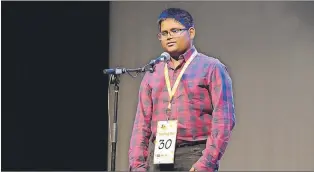  ?? LOUIS POWER/THE TELEGRAM ?? Ranjeevan Ilango, a Grade 8 student at St. Paul’s Junior High, made it to the 13th round in The Telegram Spelling Bee Saturday.