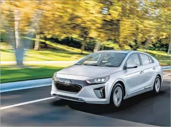  ?? Hyundai North America ?? THE IONIQ Electric is sold or leased in two trim lines, the base model and Limited. The car is available only in California. Battery-only range is just 124 miles, which could be a deal breaker for some drivers.