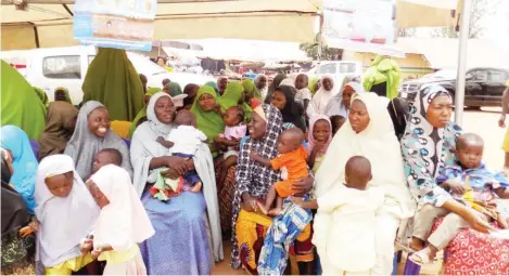  ??  ?? Some nursing mothers at the fag-off of the April 2018 National Immunisati­on Day Plus conducted by FCT Primary Health Care Devt Board, at the weekend