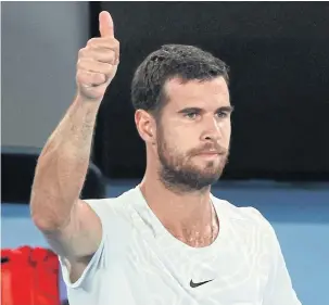  ?? AFP ?? Karen Khachanov gestures after reaching the semi-finals of the Australian Open yesterday.