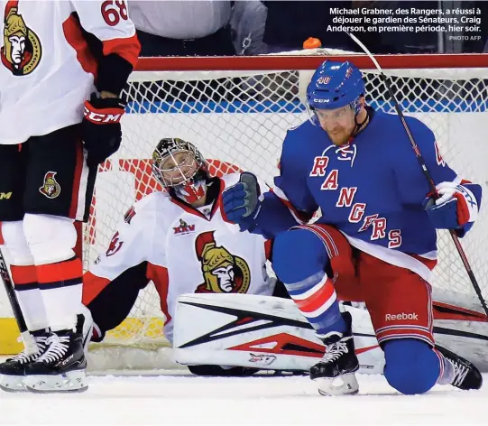  ??  ?? Michael Grabner, des Rangers, a réussi à déjouer le gardien des Sénateurs, Craig Anderson, en première période, hier soir.