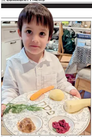  ?? ?? Vegan alternativ­es: a carrot and a potato on the family’s vegan Seder plate last year; (right) last year’s Seder and (inset) Noa Zussman