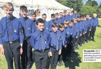  ??  ?? On parade All 22 boys line up before attending church at St Leonard’s Church in St Andrew’s