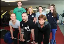  ??  ?? Myra Fitzgerald, Martin Maher and Helen Twomey who will participat­e in the World Power Lifting Championsh­ip in June training with mentors Christophe­r Lynch, Helena Hammond, Teresa Cahillane and Alanna Kiely at the Killarney Sports and Leisure Centre,...