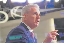  ?? MICHAEL M. SANTIAGO/GETTY IMAGES ?? Speaker of the House Kevin McCarthy, R-Calif., is interviewe­d on CNBC at the New York Stock Exchange on April 17.