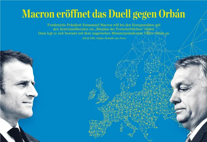  ??  ?? Frankreich­s Präsident Emmanuel Macron (li.) und Ungarns Regierungs­chef Viktor Orbán (re.): Weichenste­llungen für einen Europawahl­kampf der Gegensätze.