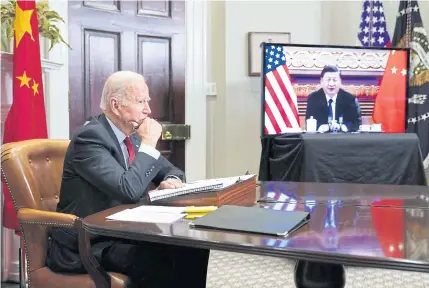  ?? AFP ?? Joe Biden meets with Xi Jinping during a virtual summit from the White House in Washington in November.