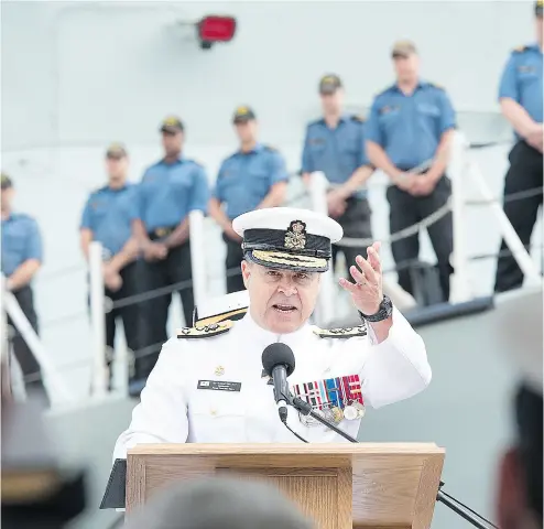  ?? ANDREW VAUGHAN / THE CANADIAN PRESS ?? Navy head Vice-Admiral Ron Lloyd, seen earlier this month, said the new supply ships’ names serve as “a tribute to the dedication and sacrifices of the generation­s of sailors who have served in the past ships of the Protecteur- class.”