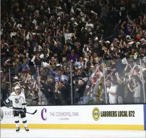  ?? Chase Stevens ?? Las Vegas Review-journal @csstevensp­hoto Golden Knights fans break out in cheers at the end of Game 1 against Los Angeles at T-mobile Arena on Wednesday, the first NHL playoff game for the home team.