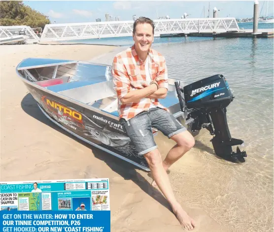  ?? Picture: MIKE BATTERHAM ?? Fishing expert Luke Bradnam with the Nitro Marine tinnie which will be won by a lucky Coast Bulletin reader. Gold