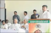  ?? HT PHOTO ?? Rajasthan Congress chief Sachin Pilot addresses party members on Tuesday.