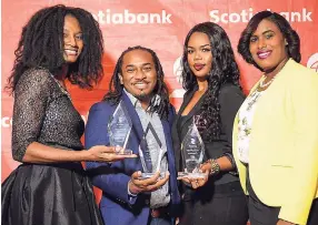  ??  ?? Scotiabank Vision Achiever 2017 top three performing business people. From left: Janet Rankin-Henry of Complete Nutrition Care Diet Centre, Kemal Brown, Digita Global Media, and Ruschelle Richards, Your True Shade Cosmetics, with Kaysia...