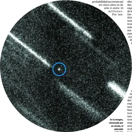  ??  ?? En la imagen, remarcado por un círculo, el asteroide 2012 TC4