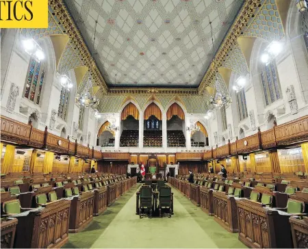  ?? SEAN KILPATRICK / THE CANADIAN PRESS FILES ?? Staff and pages prepare the House of Commons Wednesday in advance of Thursday’s votes, which are expected to stretch all through the night.