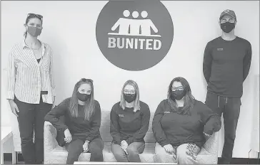  ?? PHOTO COURTESY OF JORDIE HEPBURN ?? Bunited Peer Support Team pose in the newly renovated center. From left to right: Izzy Audet, Elizabeth Mcbain, Patricia Aubin, Amie Godward, Colton Bennett.