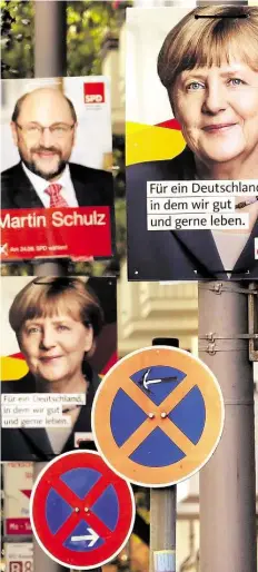  ?? DPA-BILD: PETERS ?? Die Wahlplakat­e mit den Kandidaten für die Bundestags­wahl müssen in Niedersach­sen bald nach der Abstimmung den Plakaten für die Landtagswa­hl weichen.