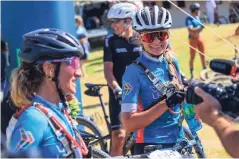  ?? ?? Juanita Mackenzie (right) and Mandi Augustyn (left) brought a great vibe to the event and rode hard in every stage as they prepared to race the 2024 Cape Epic together.