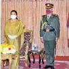  ??  ?? Army Chief General MM Naravane being conferred the honorary rank of General of Nepali Army by Bidya Devi Bhandari; during a meeting with PM Oli in Kathmandu on Friday