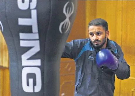  ?? VIPIN KUMAR/HT ?? A win in the semi-final against Saken Bibossinov of Kazakhstan will make Amit Panghal the first Indian boxer to ensure a silver at the World Championsh­ips.