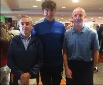  ?? From left: ?? Pictured after the All-Ireland football final between Dublin and Mayo in Croke Park.
Liam Lynch, Barry O’Connell (son of Martin) and Martin O’Connell (former Meath footballer and chosen as wing back on the GAA football team of the Millennium.