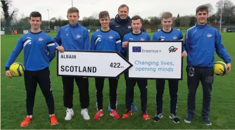  ??  ?? Students of the GTI elite soccer course looking forward to their Erasmus+ placement to Glasgow and (below) Patrick Freeley, a GTI media student, photograph­ed on an Erasmus+ placement in Finland.