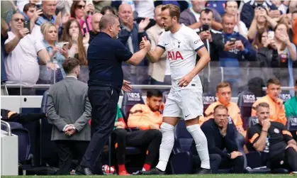  ?? ?? Ange Postecoglo­u has had to cope after the striker’s departure of Harry Kane (pictured at a pre-season friendly). Photograph: Alamy