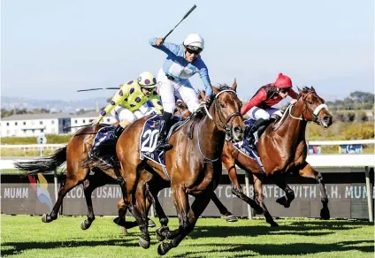  ?? Picture: Liesl King ?? WHAT A WIN. Oh Susanna, ridden by Grant van Niekerk, becomes the first three-year-old filly to win Saturday’s R5-million Sun Met in more than 100 years.