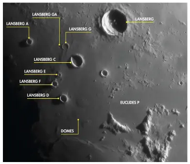  ??  ?? There are a number of smaller satellite craters associated with Lansberg, many of which are worthy of exploratio­n in their own right