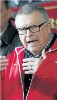  ?? JOHN WOODS/THE CANADIAN PRESS ?? Public Safety Minister Ralph Goodale speaks to media after a visit with officials at the fire hall in Emerson, Man., on Saturday.