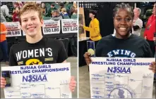  ?? RICK FORTENBAUG­H — TRENTONIAN PHOTOS ?? Princeton High’s Ava Rose. left, and Ewing’s Shellitha Collins, right, after winning state titles in their respective weight classes on Saturday afternoon at Boardwalk Hall in Atlantic City.