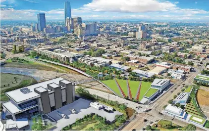  ?? [RENDERING BY MILES ASSOCIATES ARCHITECTS] ?? A park and developmen­t over Interstate 235 between downtown and the Oklahoma Health Center is one of several “big sky” ideas that continues to be discussed by some civic leaders.