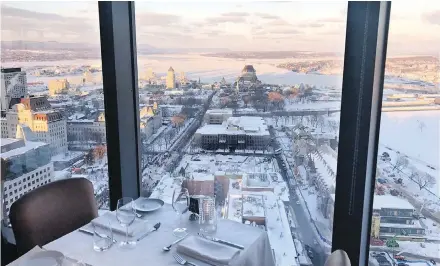  ??  ?? Ciel, a rotating restaurant on the 28th floor of a building on Grande-Allee in Quebec City, offers magnificen­t views of the city.