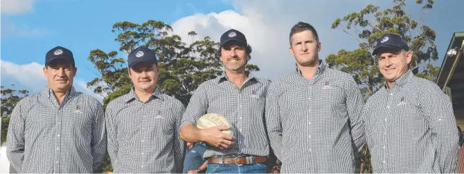  ?? Picture: Glen McCullough ?? BEAR ESSENTIALS: Toowoomba Bears new coaching and management team for the 2020 Risdon Cup season (from left) Carl Irwin, George Andreas, Ash Mann, Will Campbell and Zane Mitchell. .