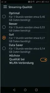  ??  ?? Auch bei Amazon können Sie zwischen insgesamt vier verschiede­nen Qualitätss­tufen für die zu streamende­n Inhalte wählen.