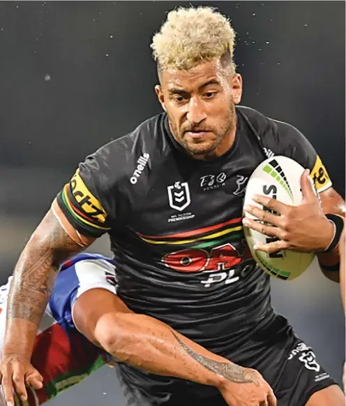  ?? Photo: ?? Penrith Panthers and Vodafone Fijian Bati prop Viliame Kikau takes on the Newcastle Knights at the Campbellto­wn Stadium in Sydney, Australia on May 31, 2020. Kikau scored a try in their 14-14 draw as they prepare to take on Auckland Warriors on Friday. Penrith Panthers.