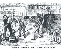  ?? SUPPLIED PHOTO ?? An 1864 editorial cartoon shows men snaring the dog of drink to promote the Dunkin Act, a pre-Confederat­ion law that allowed local bans on sales of alcohol.