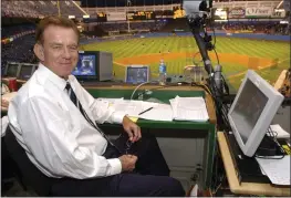  ?? KATHY WILLENS — THE ASSOCIATED PRESS FILE ?? Baseball announcer Tim McCarver poses in the press box before the start of Game 2of the American League Division Series on Oct. 2, 2003 in New York.