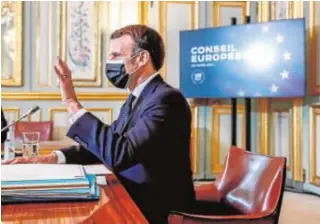  ?? AFP ?? Macron, en un momento de la cumbre por videoconfe­rencia