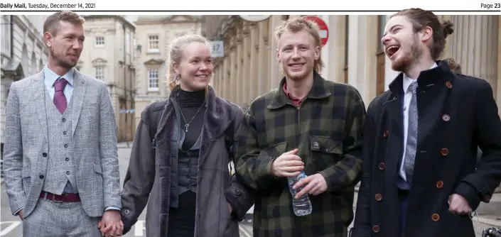  ?? ?? Not guilty pleas: From left to right, Jake Skuse, Rhian Graham, Milo Ponsford and Sage Willoughby arrive at Bristol Crown Court ahead of their trial yesterday