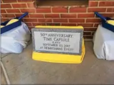  ?? KATHLEEN CAREY – DIGITAL FIRST MEDIA ?? This time capsule awaits being buried Saturday as part of DCCC’s 50th celebratio­n on the Marple campus.