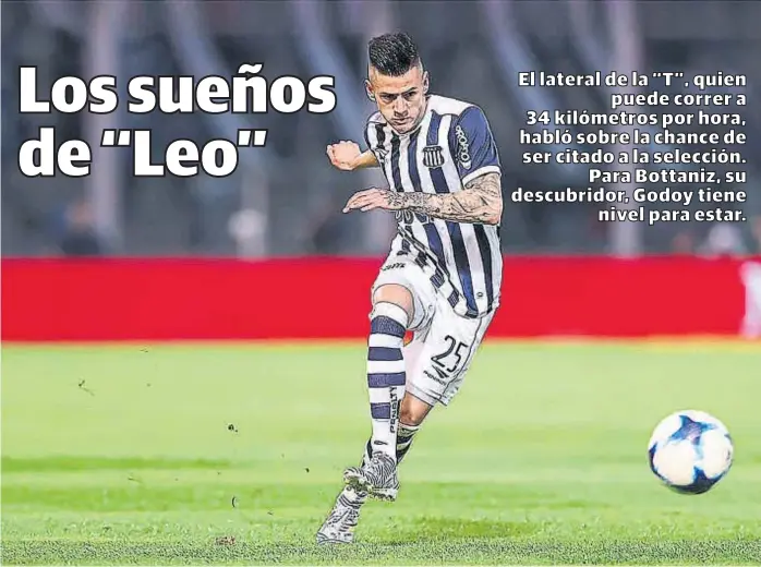  ?? (@CATALLERES­DECBA) ?? Velocidad y precisión. Leonardo Godoy es el dueño del lateral derecho de Talleres y sus proyeccion­es son un arma de ataque muy efectiva en el Albiazul.