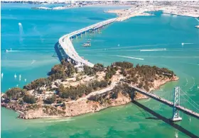  ?? Michael Estigoy / Aerial Imaging ?? If you’re driving westbound on the Bay Bridge, the exit to Yerba Buena Island, which opens Saturday, will be on the right side – not the left.