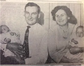  ??  ?? Mr Thomas McEnteggar­t and his wife, Elizabeth, of 26 Church Street, Drogheda, celebrated their silver jubilee in 1967 and are pictured with their grandchild­ren, twins, William and David Burke.