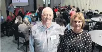  ?? PHOTO: SAMUEL WHITE ?? Group of learning . . . Kahui Ako executive principal Paddy Ford and Vision Education director Alison Davis at the Community of Learning meeting for South Otago teachers yesterday.